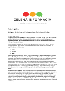 Soutěž Zelená informacím 2017, tisková zpráva CI2 z 19. 1. 2018