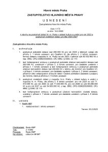 Zastupitelstvo hlavního města Prahy schválilo U S N E S E N Í M číslo 1/173 ze dne 16.2.2023 poskytnutí dotací hl. m. Prahy v oblasti kultury a umění pro rok 2023 a posky