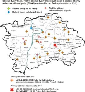 Sběrné dvory HMP, sběrné dvory MČ a stabilní sběrny nebezp.odpadu na území města, stav od ledna 2017