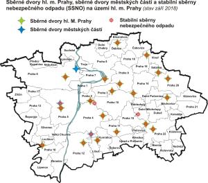 Sběrné dvory HMP, sběrné dvory MČ a stabilní sběrny nebezp.odpadu na území města, stav 9/2018