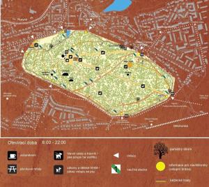 Obora Hvězda - orientační mapa parkové části, 720 pxl