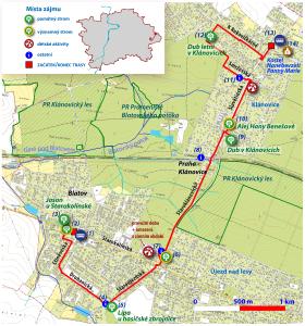 trasa č.13 - Újezd n.Lesy- Klánovice v.2019, orientační mapa (3200x3400pxl)