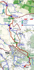 trasa č.23 - podél Rokytky, orientační mapa podrobná, úsek 1 (k Běchovicím)