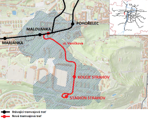 Zákres umístění plánované tramvajové trati