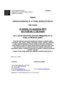 3. ročník Vánočního jarmarku Magistrátu hl. m. Prahy ve Škodově paláci