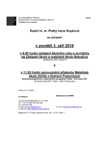 Zahájení školního roku s prvňáčky na Základní škole a mateřské škole Nebušice a zprovoznění přístavby Mateřské školy DUHA v Dolních Počernicích