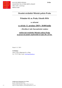 Stužkování strážníků Městské policie Praha za pracovní poměr nepřetržitě trvající 20 a 25 let