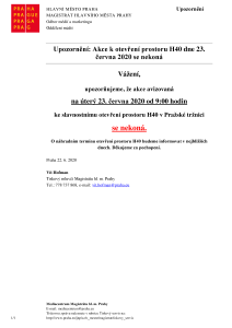Upozornění: Akce k otevření prostoru H40 dne 23. června 2020 se nekoná