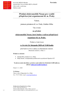 Předání elektromobilů Nissan pro využití příspěvkovými organizacemi hl. m. Prahy