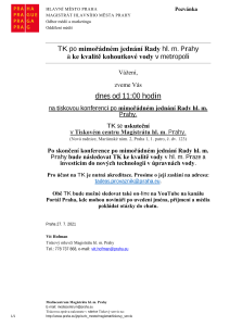 TK po mimořádném jednání Rady hl. m. Prahy a změna času TK ke kvalitě kohoutkové vody