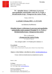 3401740_TK: Aktuální situace a informace k provozu metropolitního asistenčního centra hl. m. Prahy a Středočeského kraje v Kongresovém centru Praha