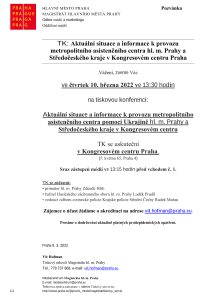 3401893_TK: Aktuální situace a informace k provozu metropolitního asistenčního centra hl. m. Prahy a Středočeského kraje v Kongresovém centru Praha