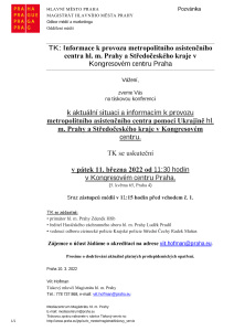 TK: Informace k provozu metropolitního asistenčního centra hl. m. Prahy a Středočeského kraje v Kongresovém centru Praha