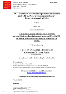 TK: Informace k provozu metropolitního asistenčního centra hl. m. Prahy