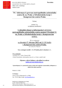 TK: Informace k provozu metropolitního asistenčního centra hl. m. Prahy v Kongresovém centru Praha