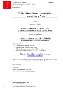 Předání Klíče od Prahy z rukou primátora týmu AC Sparta Praha