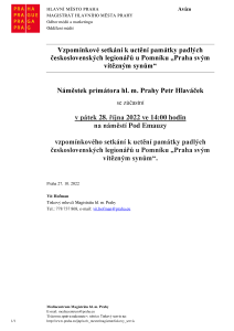 Vzpomínkové setkání k uctění památky padlých československých legionářů u Pomníku „Praha svým vítězným synům“