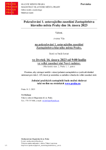 Pokračování 1. ustavujícího zasedání Zastupitelstva  hlavního města Prahy dne 16. února 2023