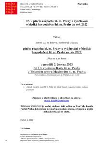 TK k plnění rozpočtu hl. m. Prahy a vyúčtování  výsledků hospodaření hl. m. Prahy za rok 2022
