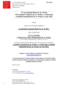 TK po jednání Rady, TK k plnění rozpočtu a vyúčtování výsledků hospodaření rok 2022