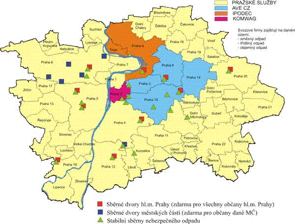 Mapa - Organizace zajištění svozu směsného a tříděného odpadu prostřednictvím oprávněných firem, 2007