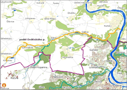 trasa podél únětického potoka - orientační mapka (ke zvětšení)